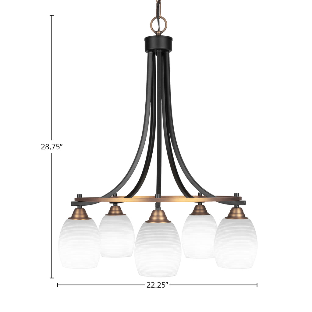 Paramount Five Light Chandelier in Matte Black & Brass with 5" White Matrix Shade