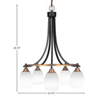 Paramount Five Light Chandelier in Matte Black & Brass with 5" White Matrix Shade