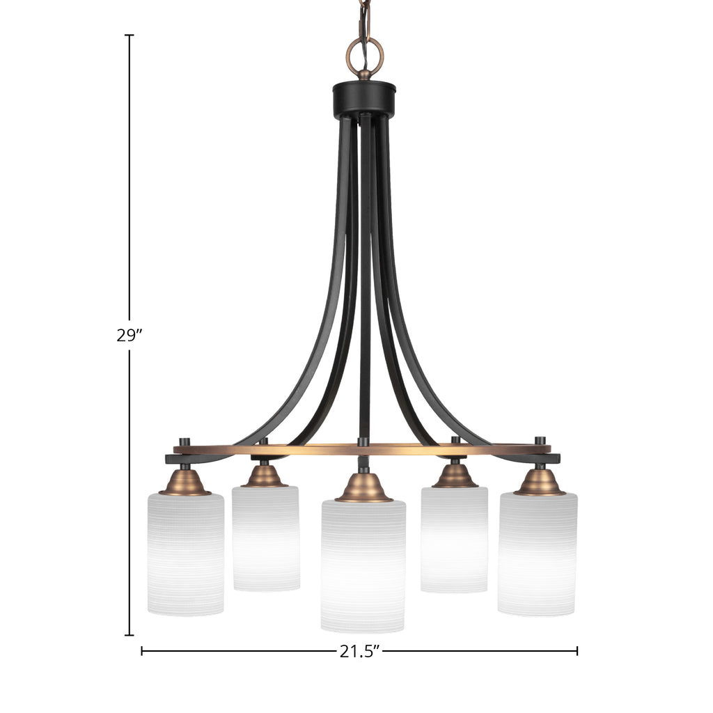 Paramount Five Light Chandelier in Matte Black & Brass with 4" White Matrix Shade