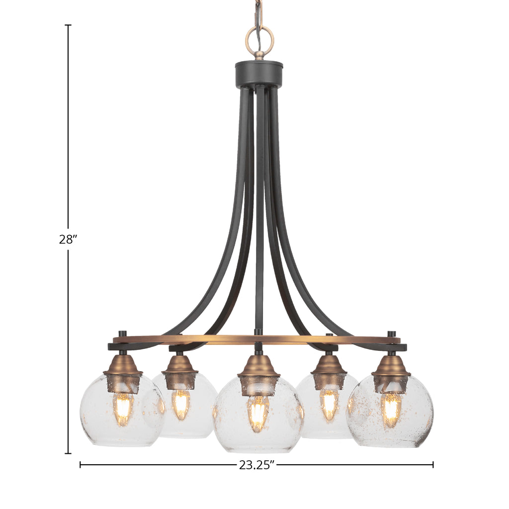Paramount Five Light Chandelier in Matte Black & Brass with 5.75" Clear Bubble Shade