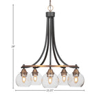 Paramount Five Light Chandelier in Matte Black & Brass with 5.75" Clear Bubble Shade