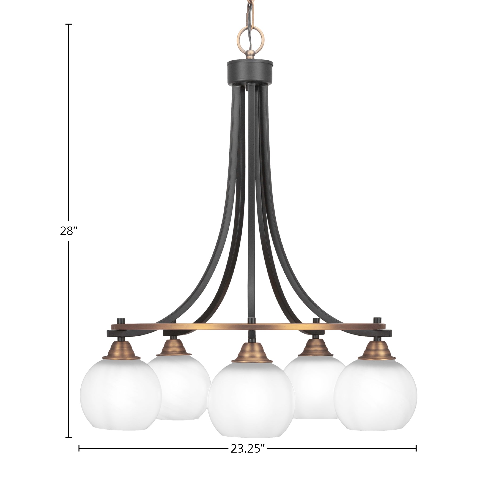 Paramount Five Light Chandelier in Matte Black & Brass with 5.75" White Marble Shade