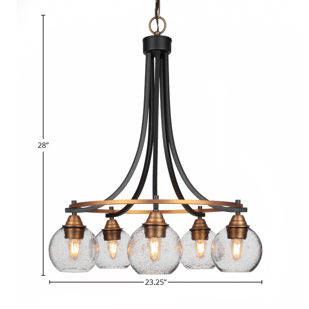 Paramount Five Light Chandelier in Matte Black & Brass with 5.75" Smoke Bubble Shade