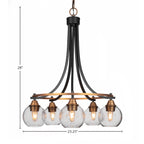 Paramount Five Light Chandelier in Matte Black & Brass with 5.75" Smoke Bubble Shade