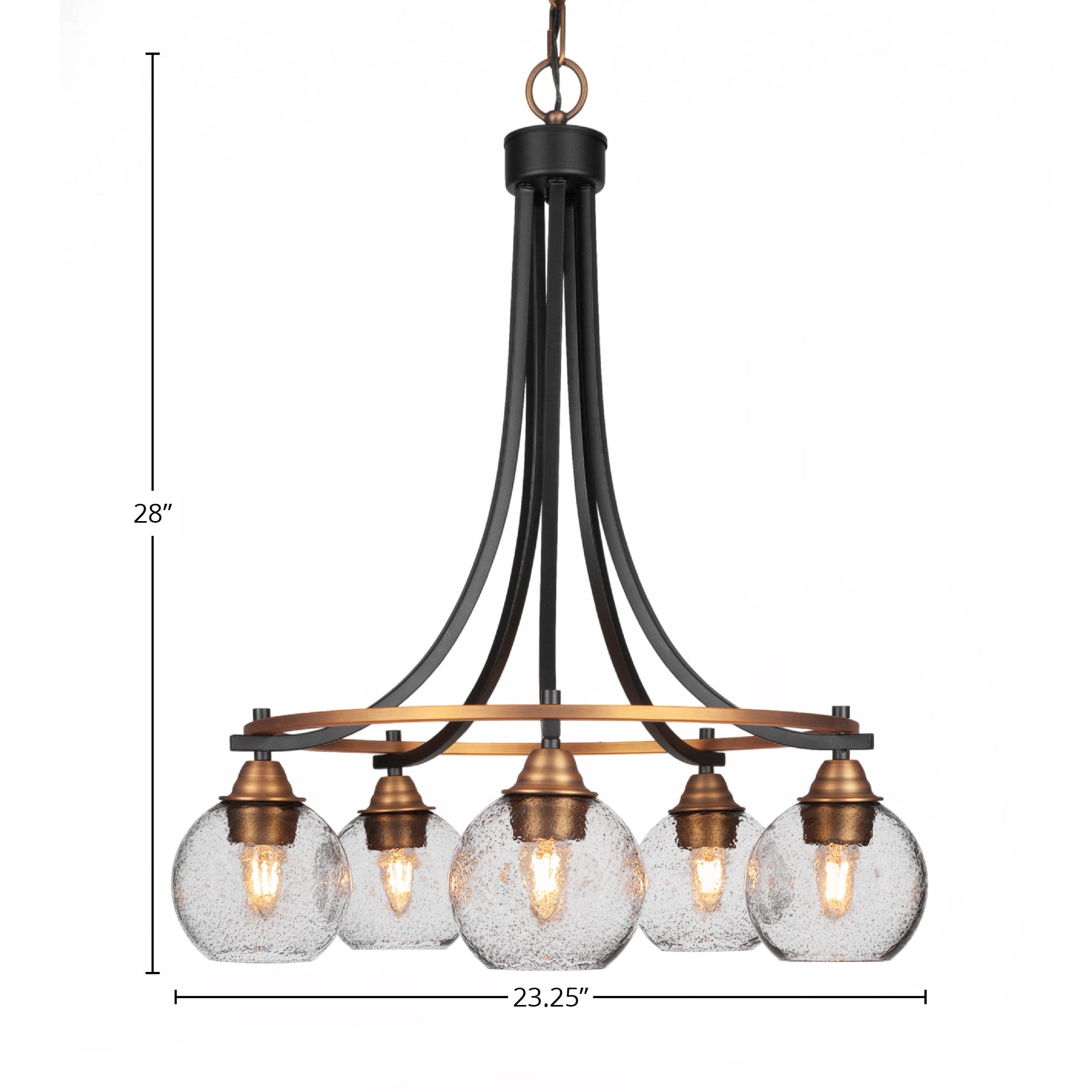 Paramount Five Light Chandelier in Matte Black & Brass with 5.75" Smoke Bubble Shade