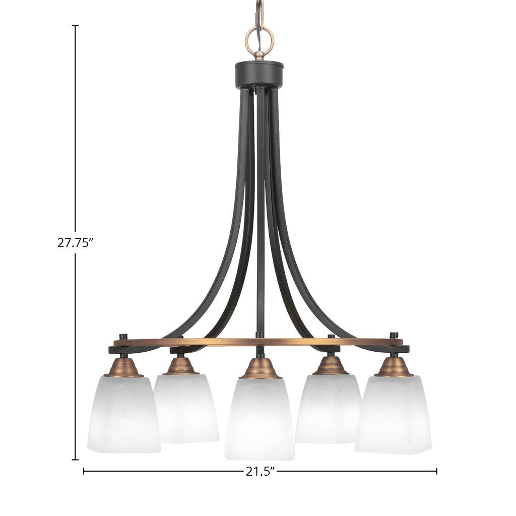 Paramount Five Light Chandelier in Matte Black & Brass with 4.5" Square White Muslin Shade