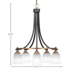 Paramount Five Light Chandelier in Matte Black & Brass with 4.5" Square White Muslin Shade
