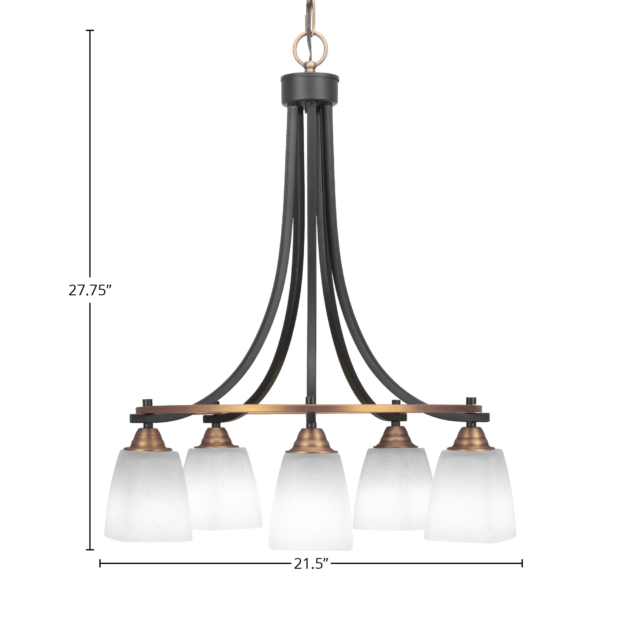 Paramount Five Light Chandelier in Matte Black & Brass with 4.5" Square White Muslin Shade