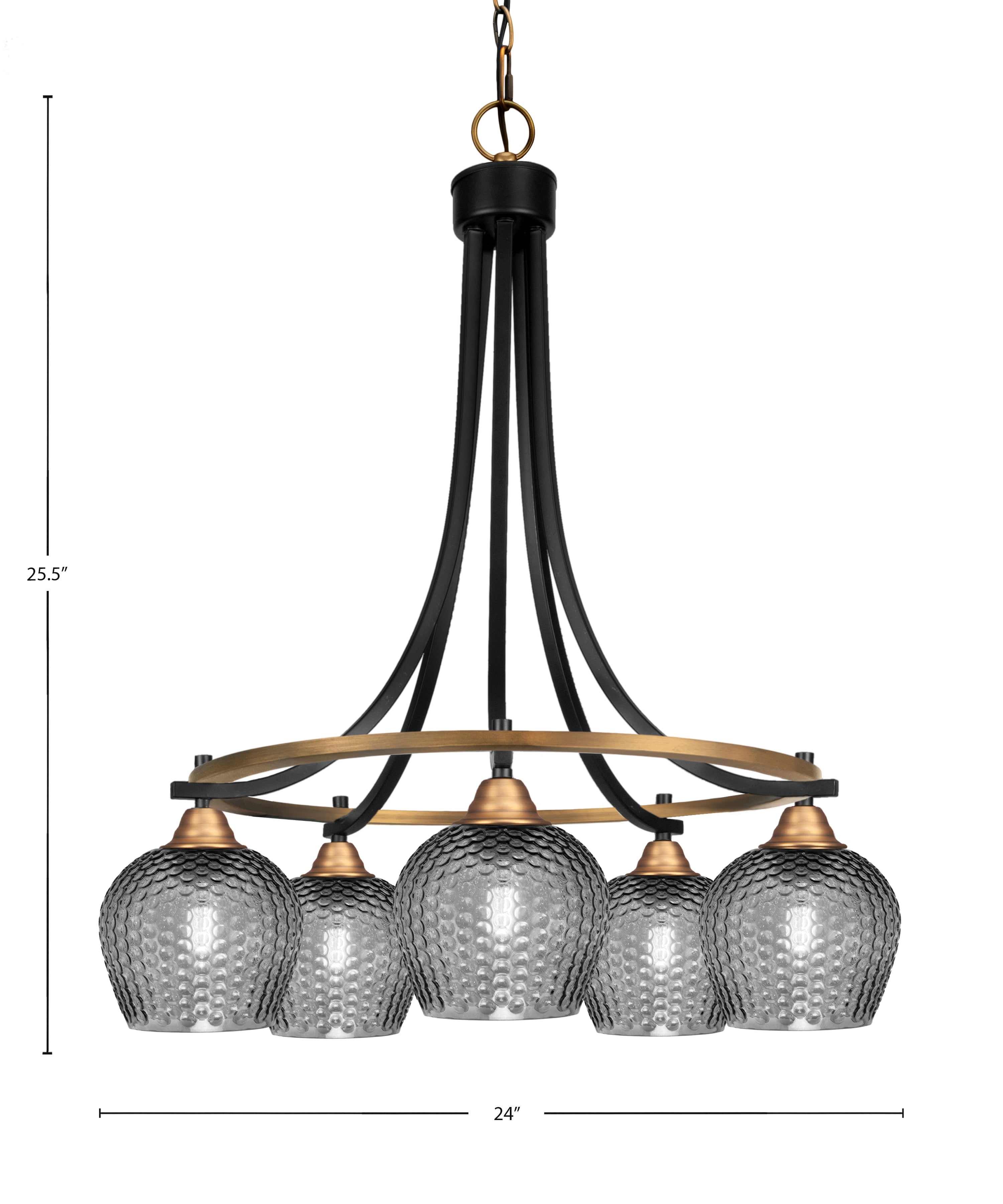Paramount Five Light Chandelier in Matte Black & Brass with Smoke Textured Shade