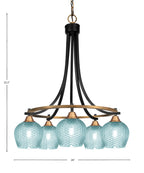 Paramount Five Light Chandelier in Matte Black & Brass with Turquoise Textured Shade