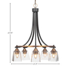 Paramount Five Light Chandelier in Matte Black & Brass with 4.5" Square Clear Bubble Shade