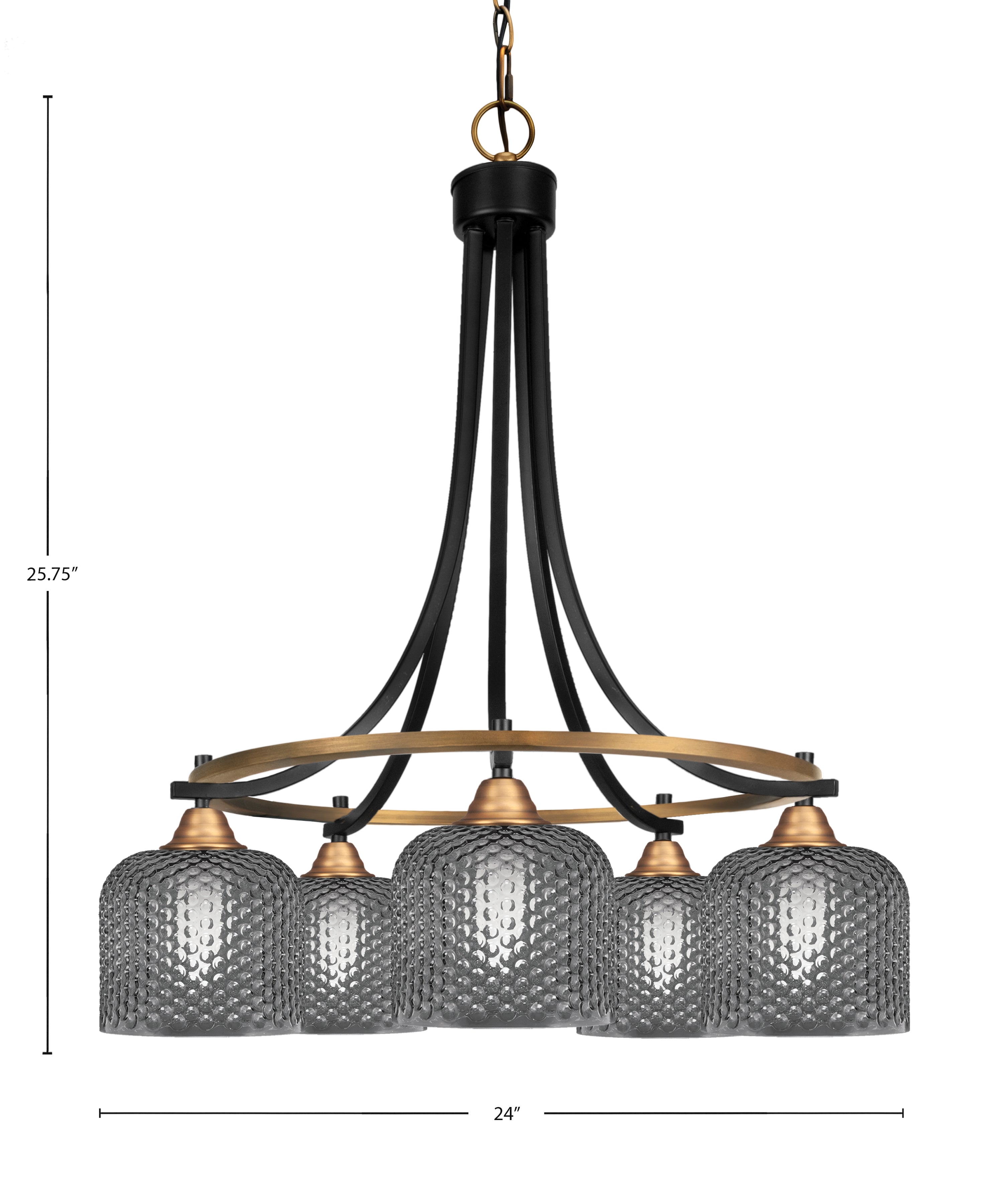 Paramount Five Light Chandelier in Matte Black & Brass with Smoke Textured Shade