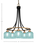 Paramount Five Light Chandelier in Matte Black & Brass with Turquoise Textured Shade