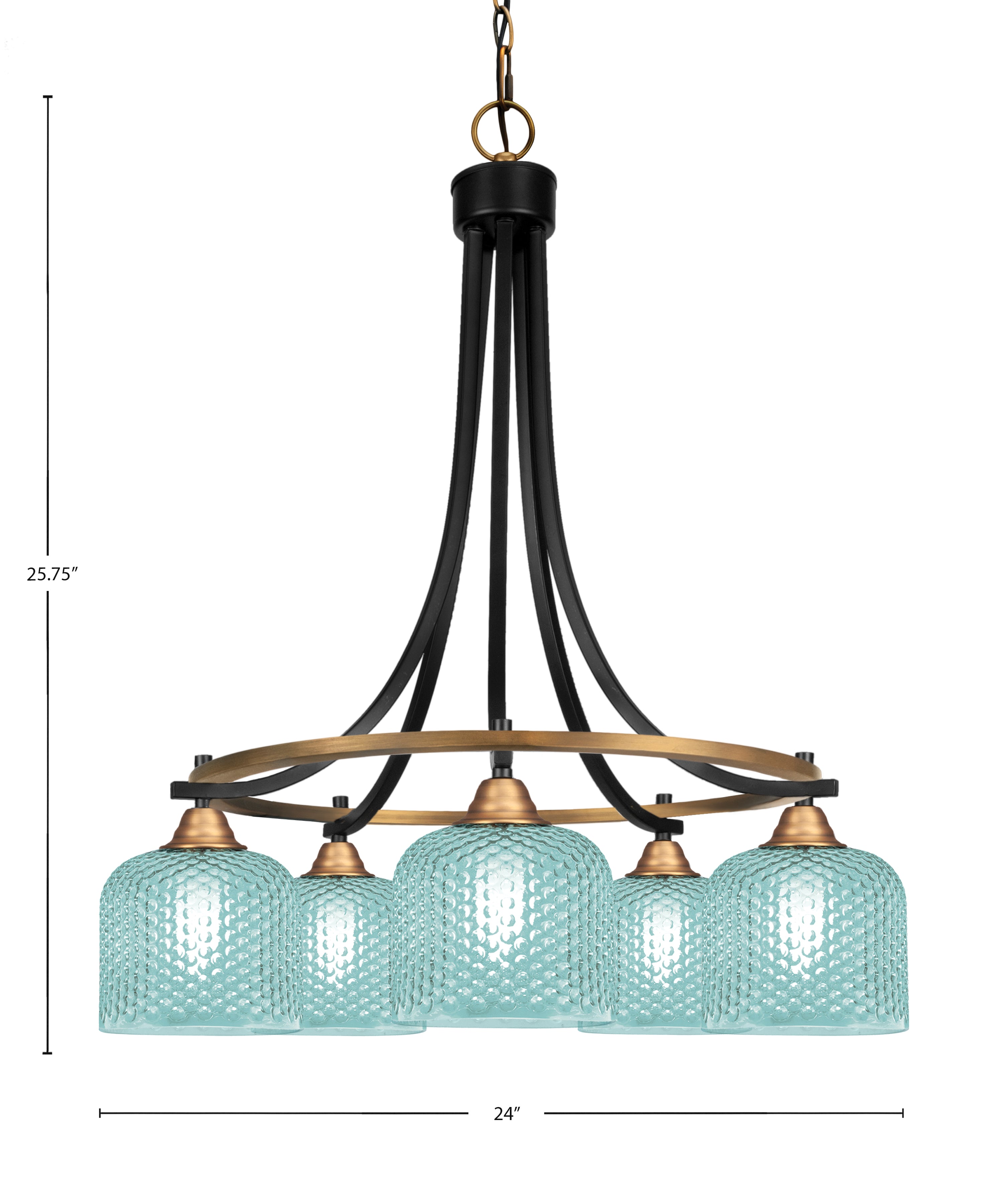 Paramount Five Light Chandelier in Matte Black & Brass with Turquoise Textured Shade