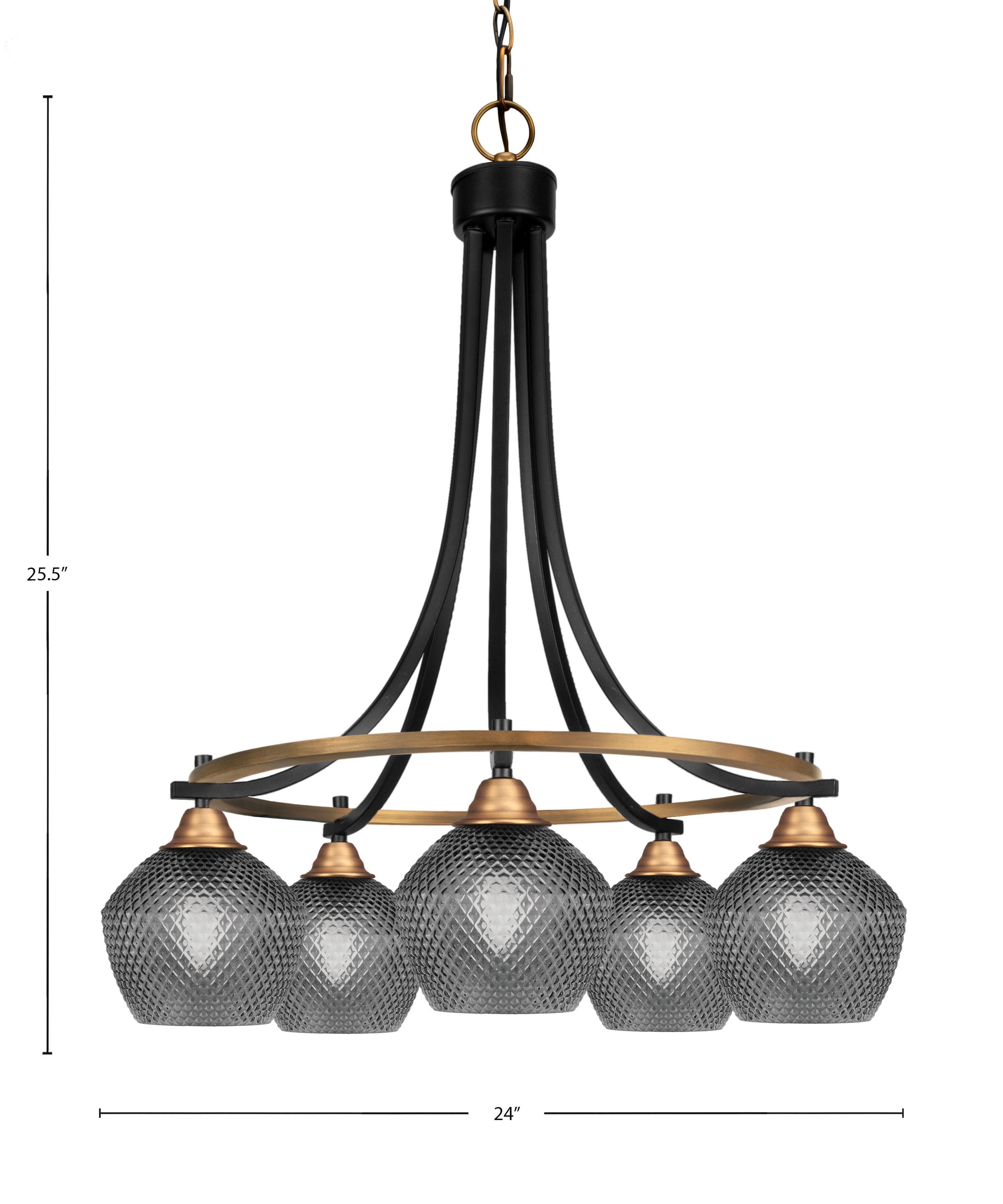 Paramount Five Light Chandelier in Matte Black & Brass with Smoke Textured Shade
