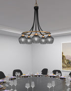 Paramount Five Light Chandelier in Matte Black & Brass with Smoke Textured Shade