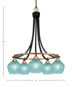 Paramount Five Light Chandelier in Matte Black & Brass with Turquoise Textured Shade