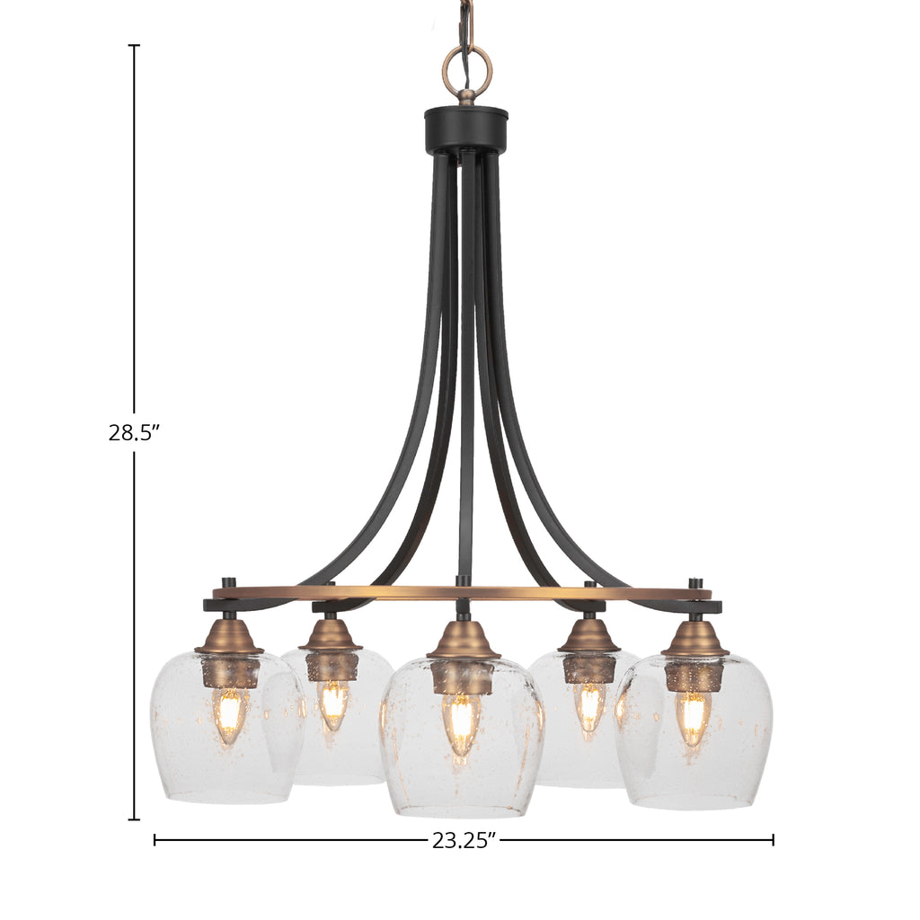 Paramount Five Light Chandelier in Matte Black & Brass with 6" Clear Bubble Shade