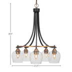 Paramount Five Light Chandelier in Matte Black & Brass with 6" Clear Bubble Shade