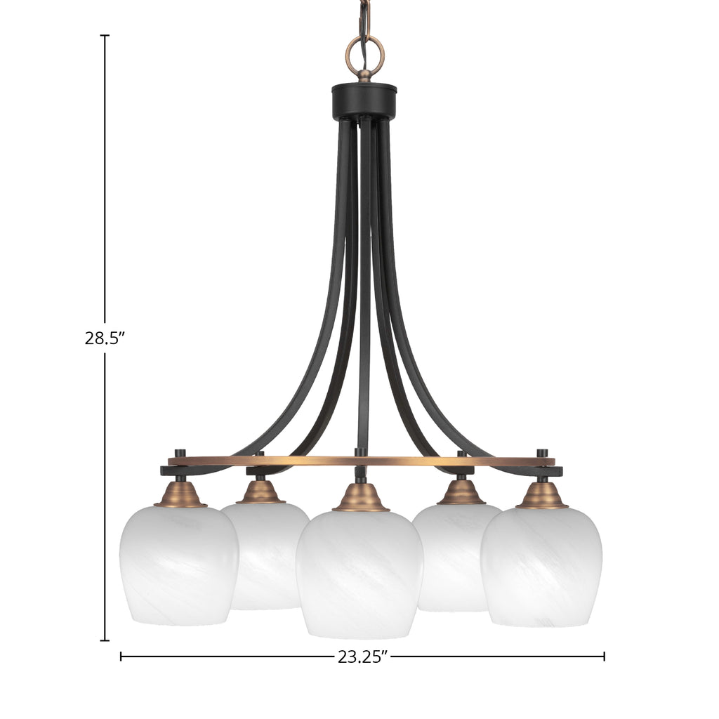 Paramount Five Light Chandelier in Matte Black & Brass with 6" White Marble Shade