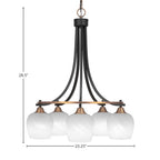 Paramount Five Light Chandelier in Matte Black & Brass with 6" White Marble Shade