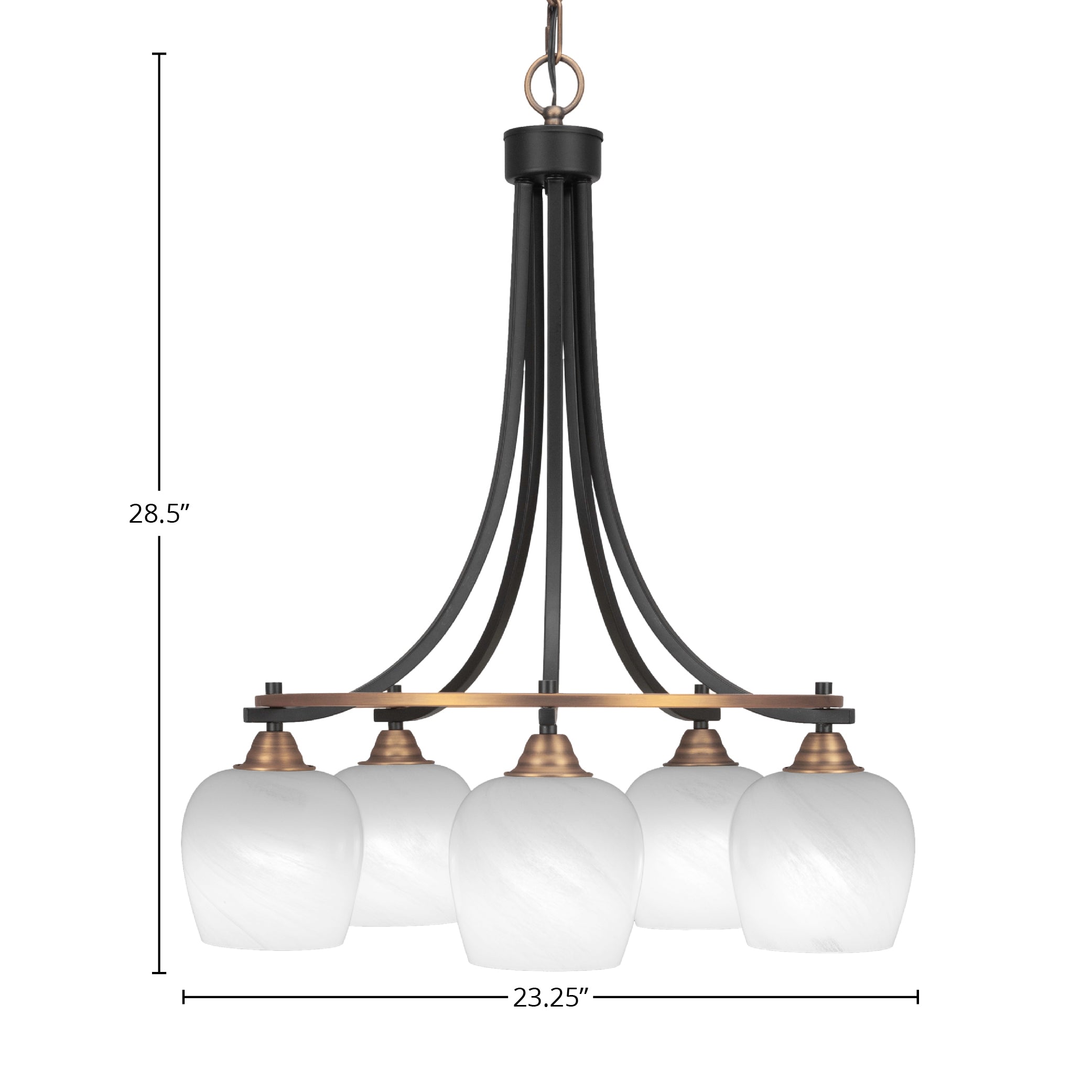 Paramount Five Light Chandelier in Matte Black & Brass with 6" White Marble Shade