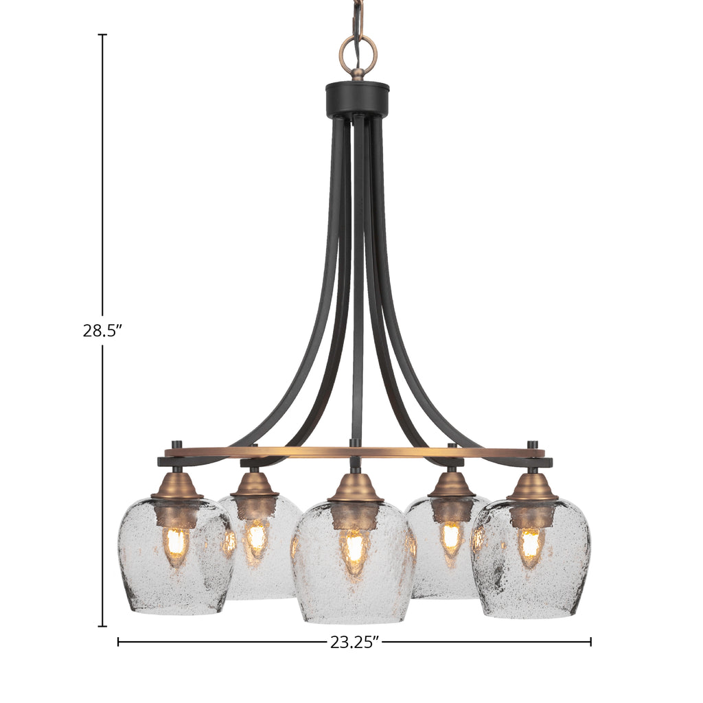 Paramount Five Light Chandelier in Matte Black & Brass with 6" Smoke Bubble Shade