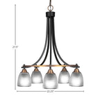 Paramount Five Light Chandelier in Matte Black & Brass with 5" Clear Ribbed Shade