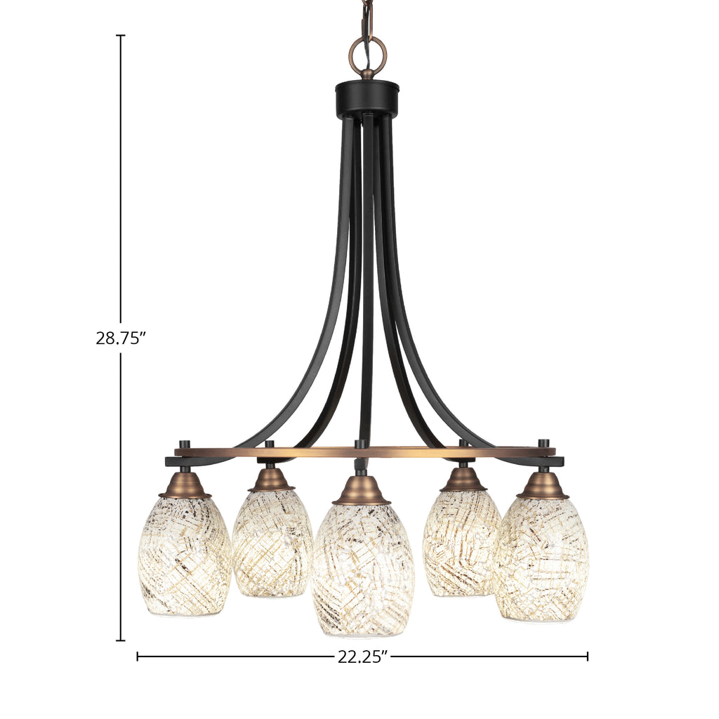 Paramount Five Light Chandelier in Matte Black & Brass with 5" Natural Fusion Shade