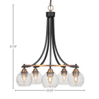 Paramount Five Light Chandelier in Matte Black & Brass with 6" Clear Ribbed Shade