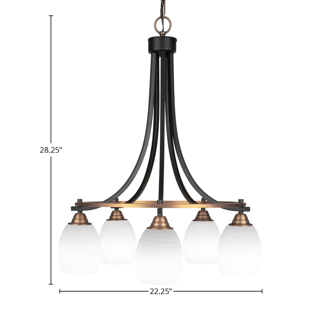 Paramount Five Light Chandelier in Matte Black & Brass with 5" White Linen Shade