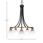 Paramount Five Light Chandelier in Matte Black & Brass with 5" White Linen Shade