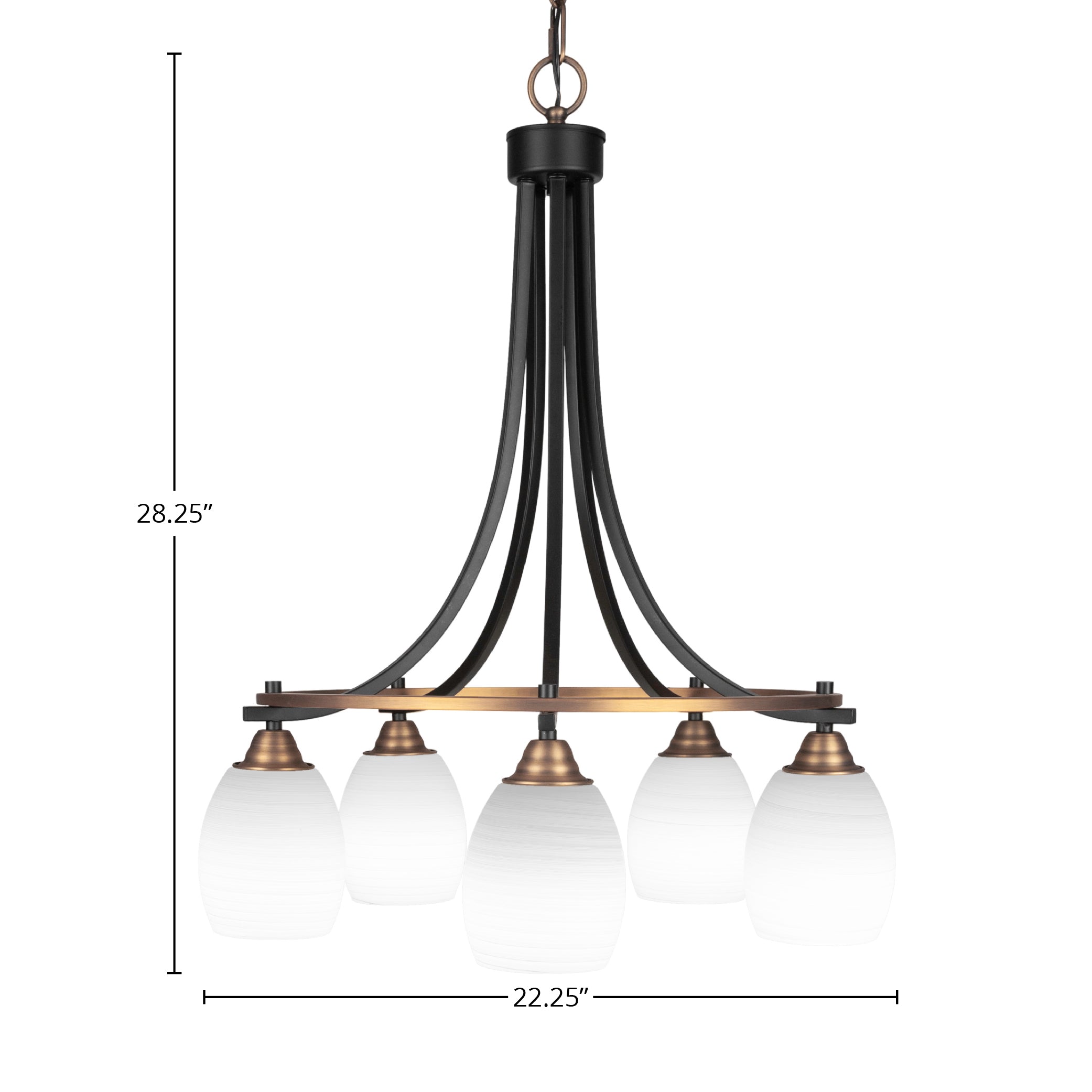 Paramount Five Light Chandelier in Matte Black & Brass with 5" White Linen Shade