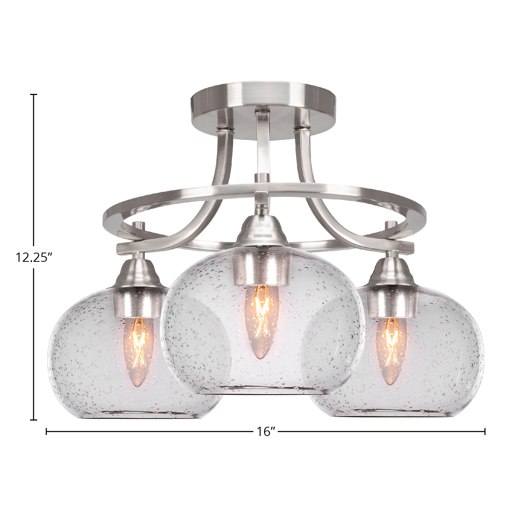 Paramount Three Light Semi-Flush Mount in Brushed Nickel with 7" Clear Bubble Shade