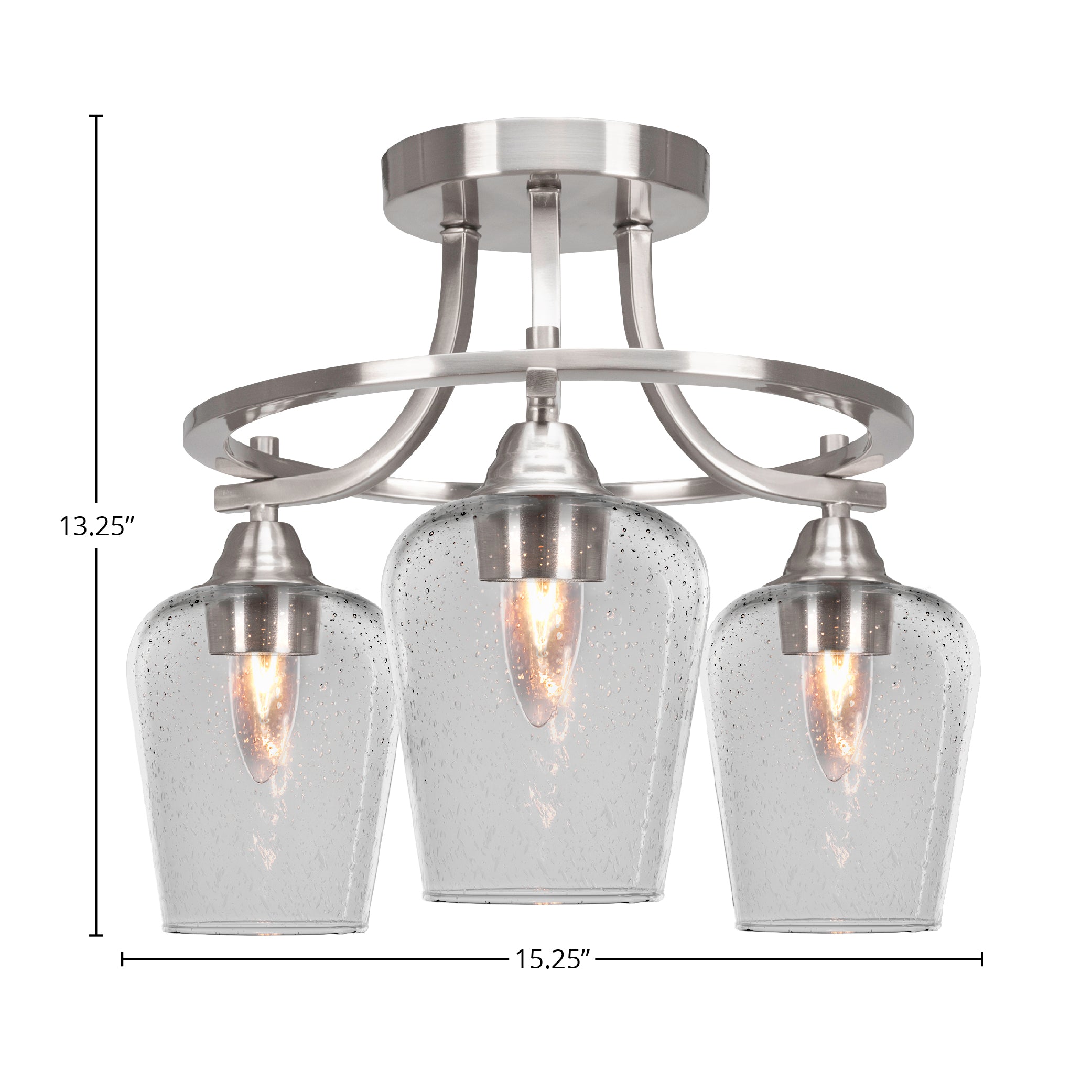 Paramount Three Light Semi-Flush Mount in Brushed Nickel with 5" Clear Bubble Shade