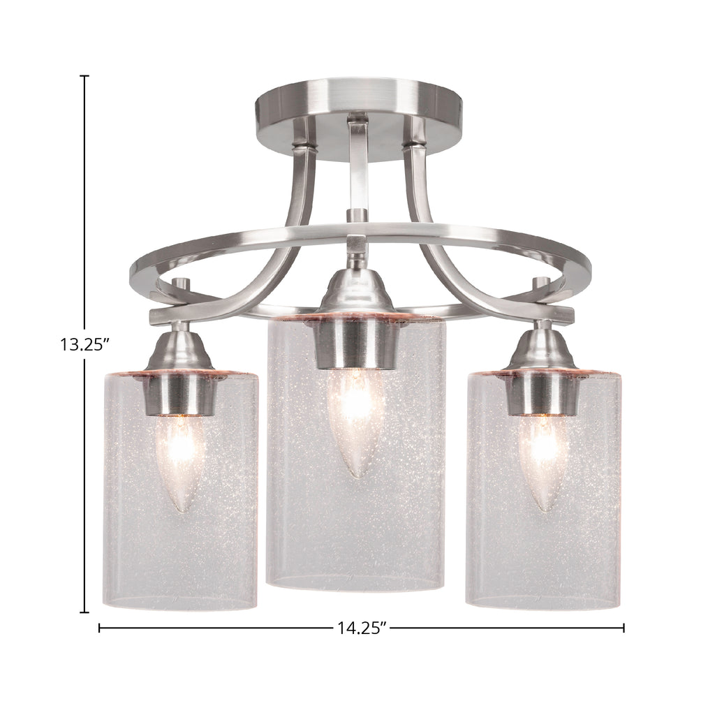 Paramount Three Light Semi-Flush Mount in Brushed Nickel with 4" Clear Bubble Shade
