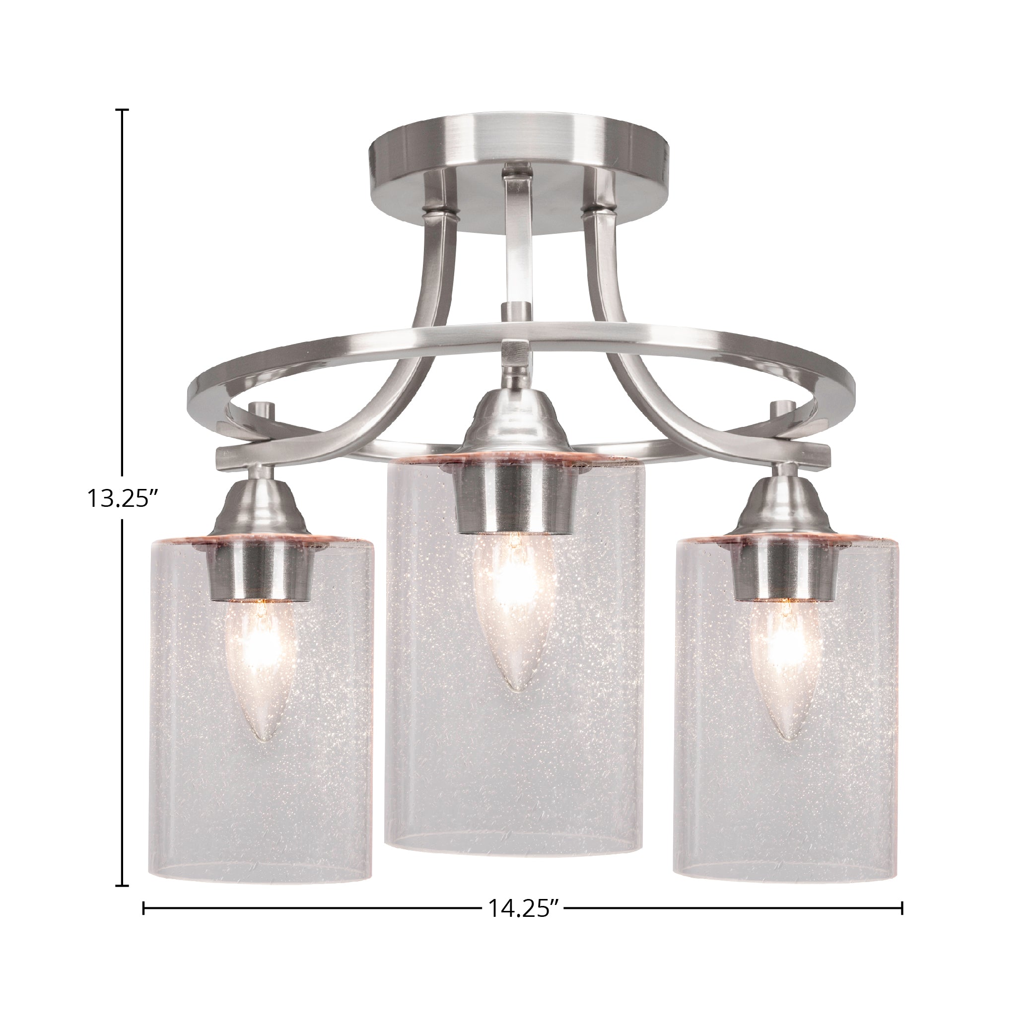 Paramount Three Light Semi-Flush Mount in Brushed Nickel with 4" Clear Bubble Shade