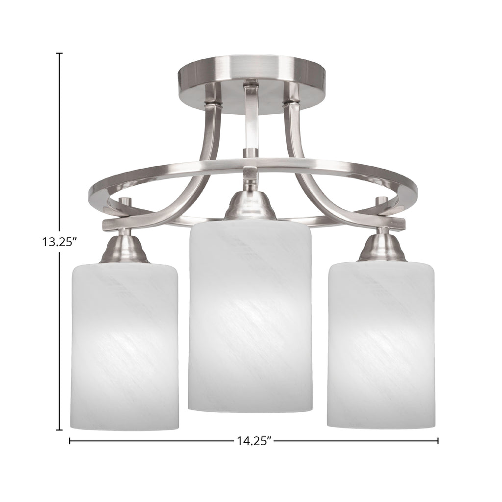 Paramount Three Light Semi-Flush Mount in Brushed Nickel with 4" White Marble Shade