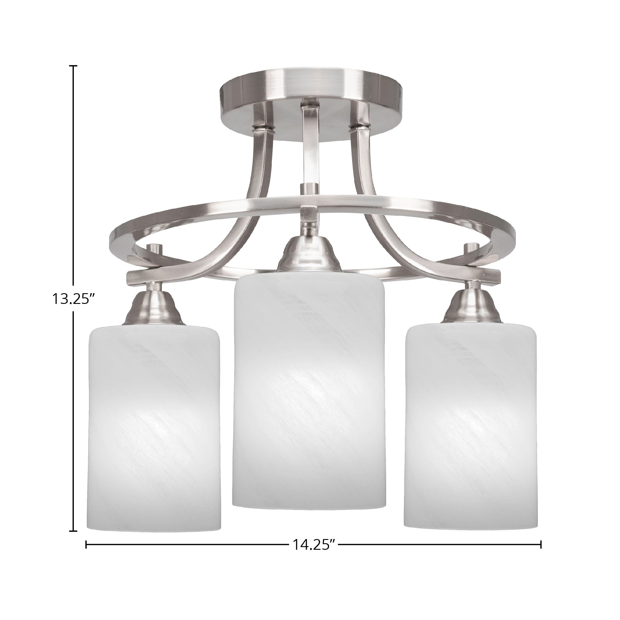Paramount Three Light Semi-Flush Mount in Brushed Nickel with 4" White Marble Shade