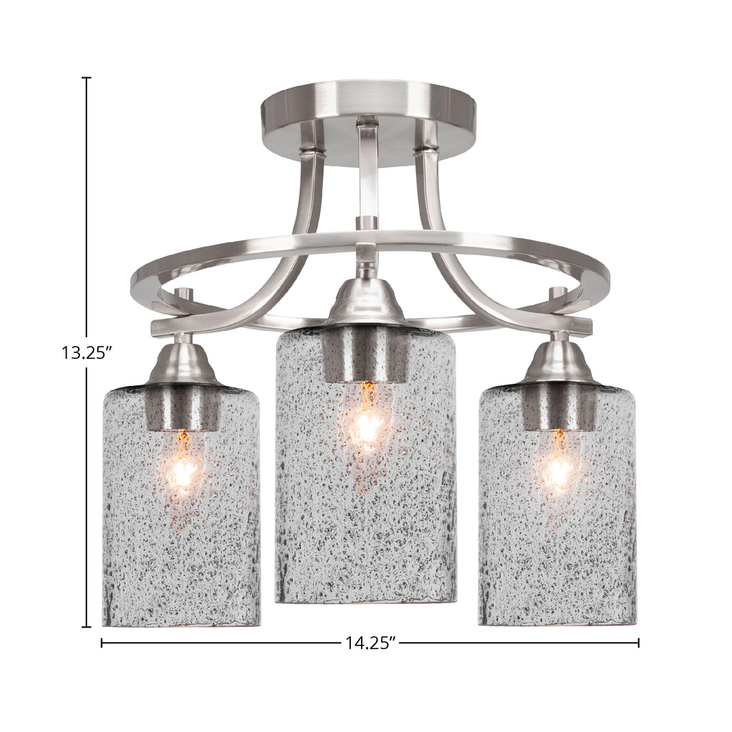 Paramount Three Light Semi-Flush Mount in Brushed Nickel with 4" Smoke Bubble Shade