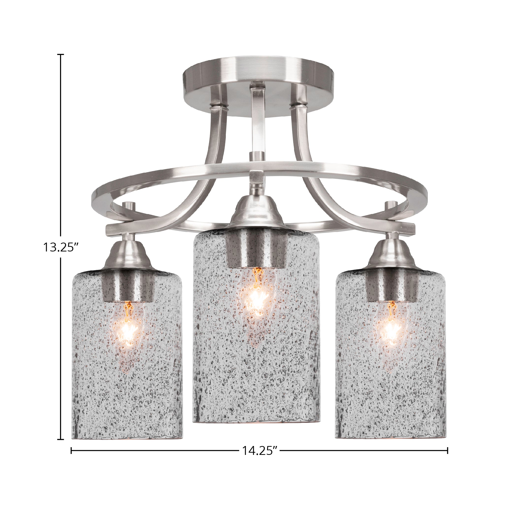 Paramount Three Light Semi-Flush Mount in Brushed Nickel with 4" Smoke Bubble Shade