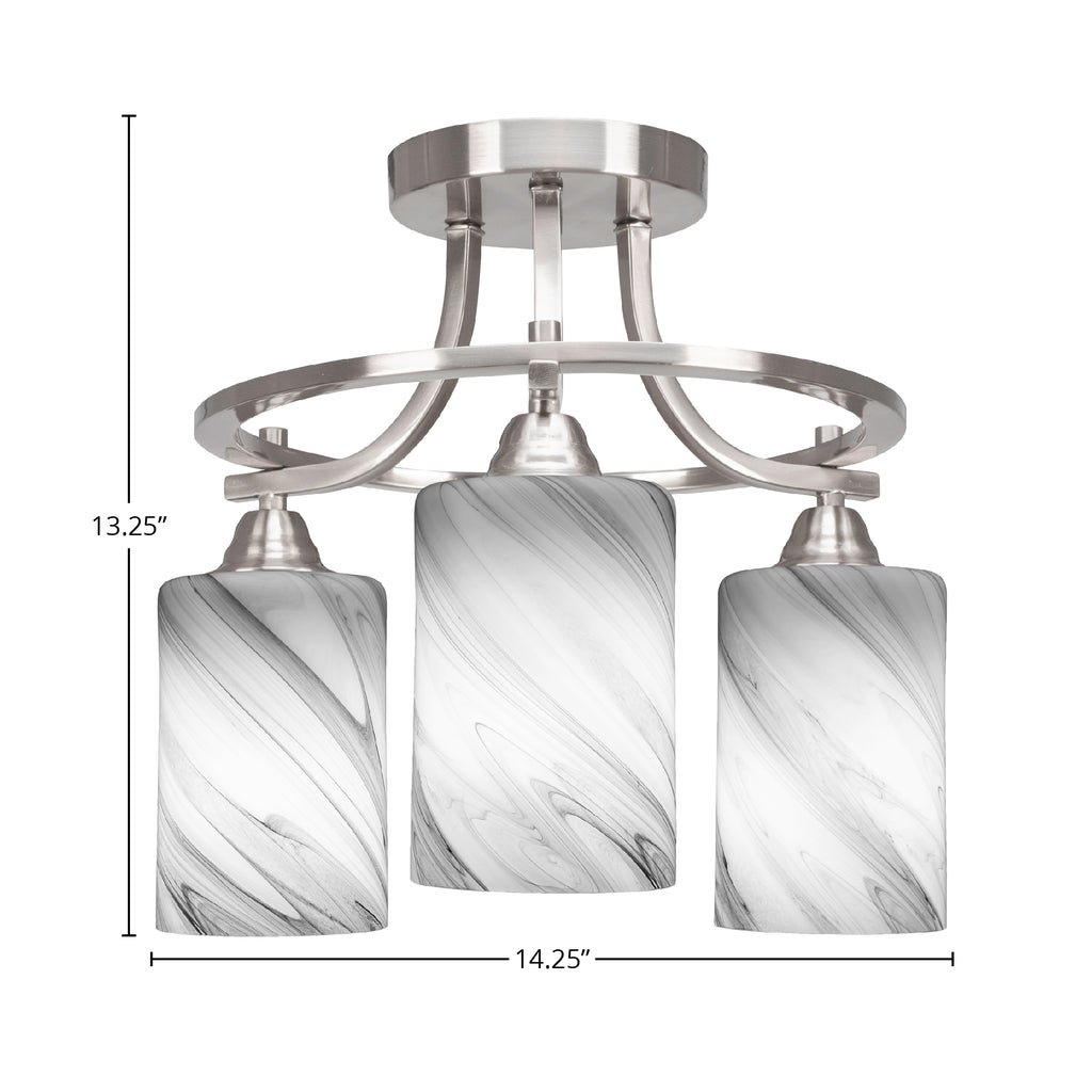 Paramount Three Light Semi-Flush Mount in Brushed Nickel with 4" Onyx Swirl Shade