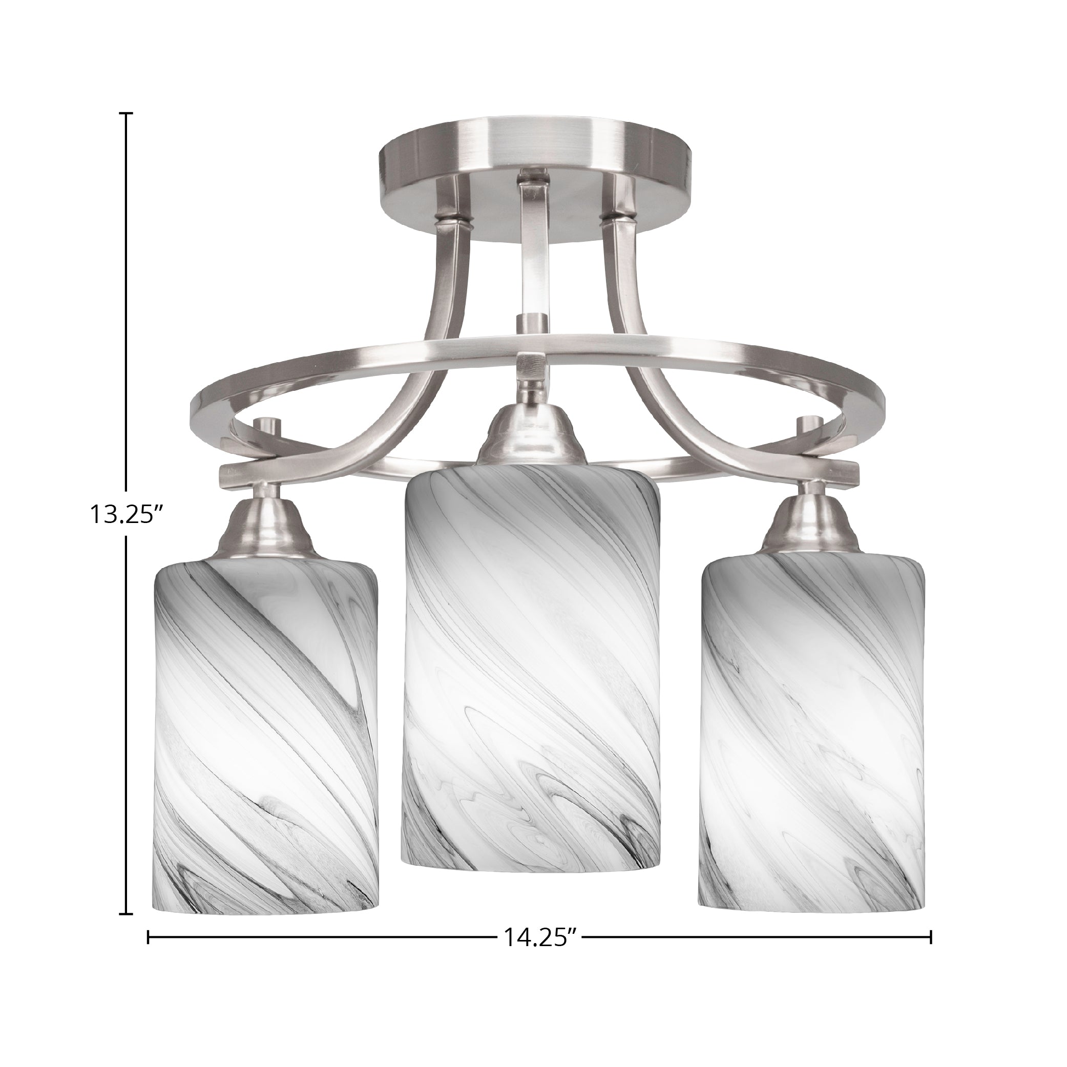 Paramount Three Light Semi-Flush Mount in Brushed Nickel with 4" Onyx Swirl Shade