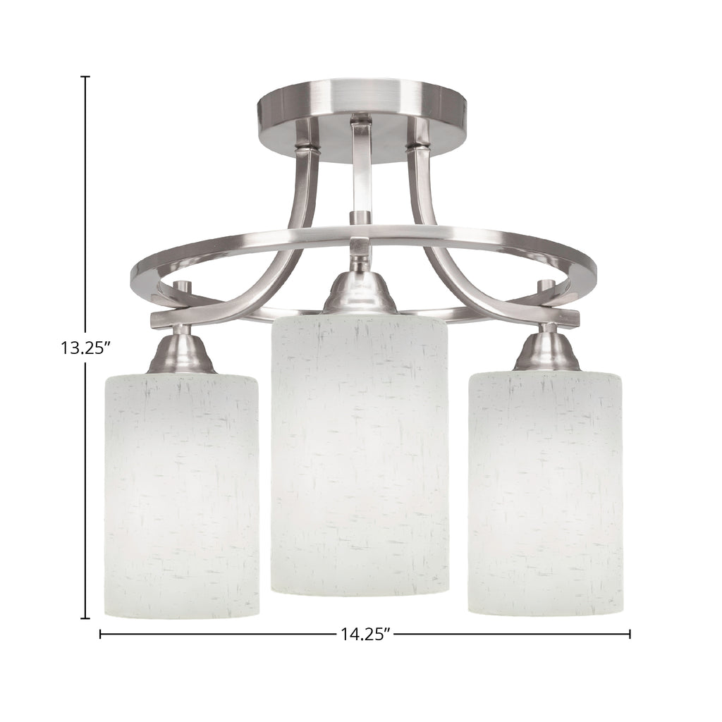 Paramount Three Light Semi-Flush Mount in Brushed Nickel with 4" White Muslin Shade