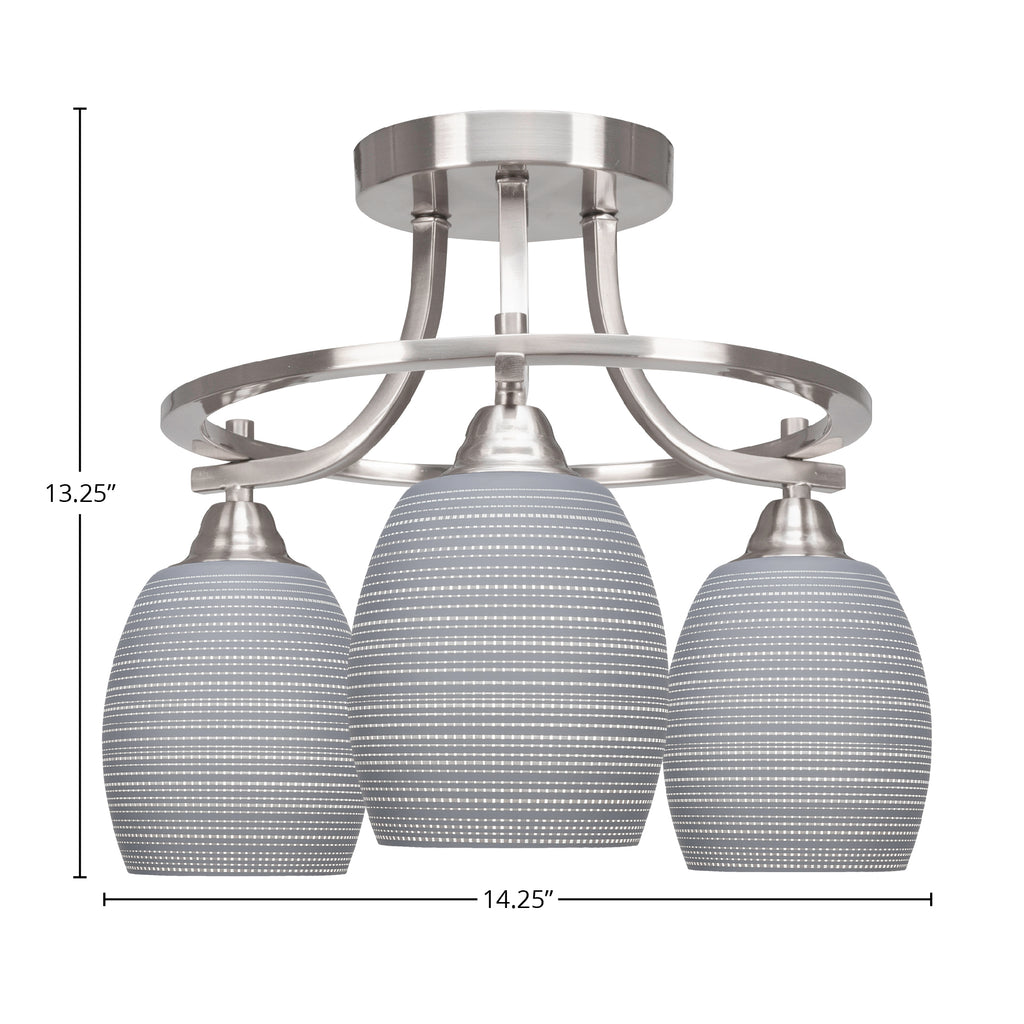 Paramount Three Light Semi-Flush Mount in Brushed Nickel with 5" Gray Matrix Shade