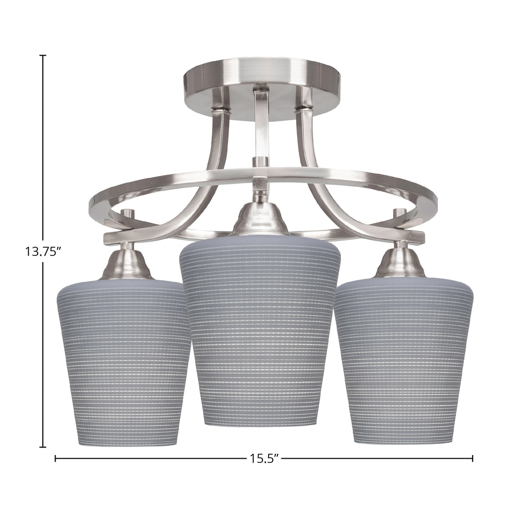 Paramount Three Light Semi-Flush Mount in Brushed Nickel with 6" Gray Matrix Shade
