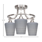 Paramount Three Light Semi-Flush Mount in Brushed Nickel with 6" Gray Matrix Shade