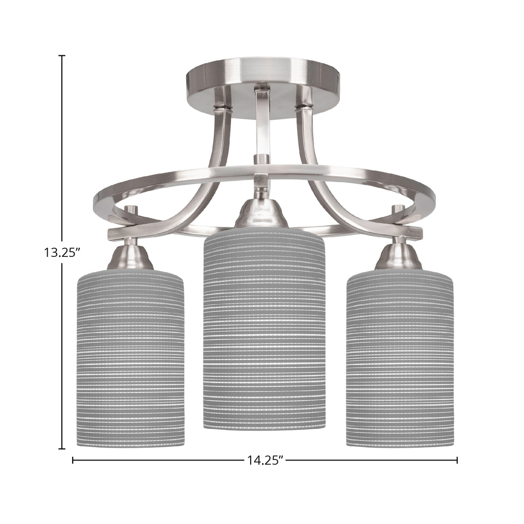 Paramount Three Light Semi-Flush Mount in Brushed Nickel with 4" Gray Matrix Shade