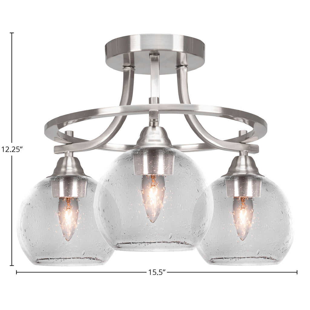 Paramount Three Light Semi-Flush Mount in Brushed Nickel with 5.75" Clear Bubble Shade