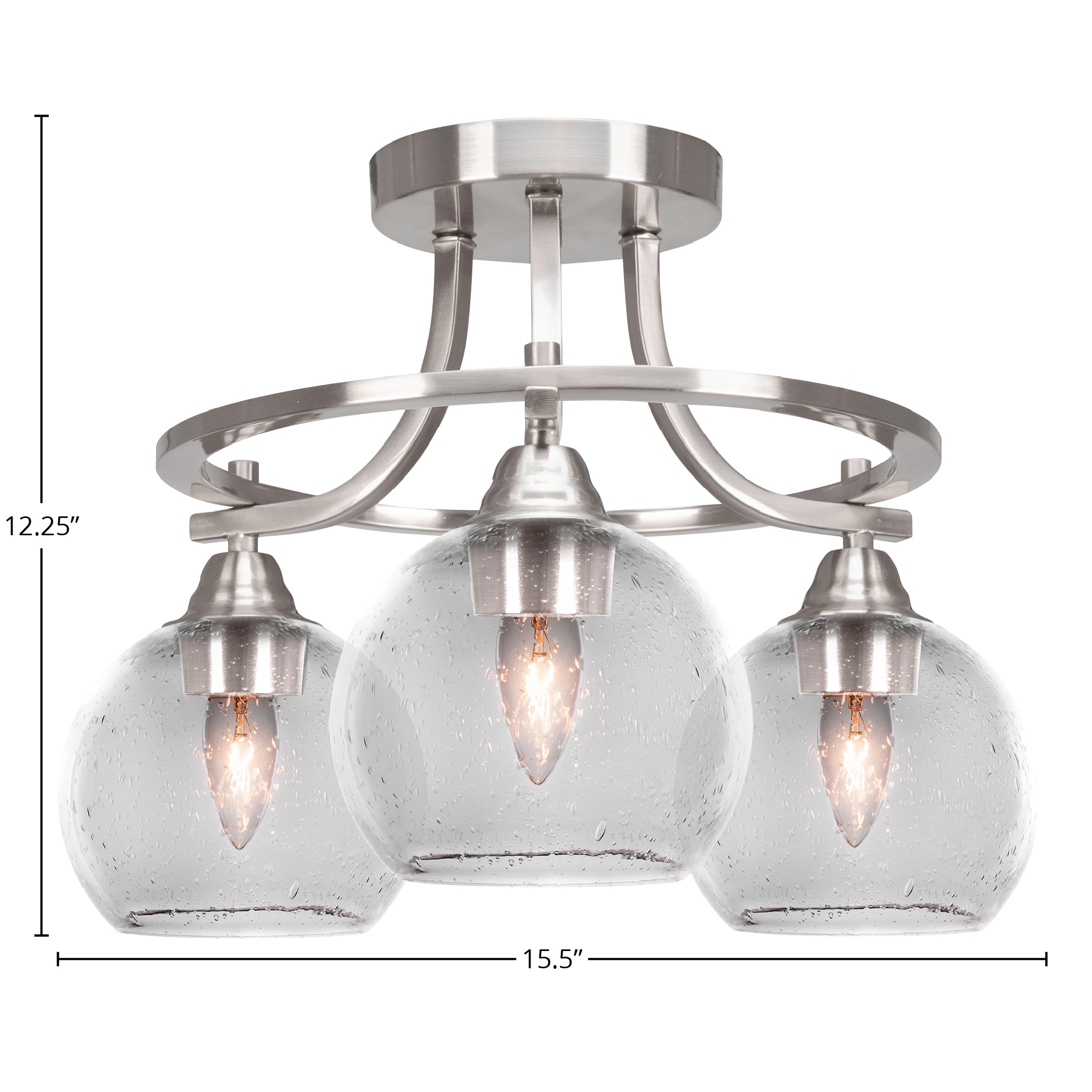 Paramount Three Light Semi-Flush Mount in Brushed Nickel with 5.75" Clear Bubble Shade
